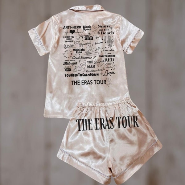 Eras Tour Pjs, Silk Pjs, Pajamas, Swiftie pajamas, Cardigan, Folklore, fanmade, eras tour, Swiftie Pajama set, Swiftie party, Swift birthday