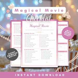 Magical Animated Movie Checklist – Film Tracker + Bonus Ratings Page (Printable PDF), Film Checklist Inspired by Disney Animation Eras