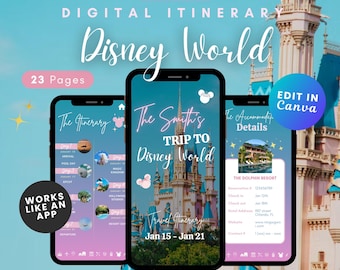de planificateur d'itinéraire de voyage numérique WDW Canva | Agenda mobile Disney | Planificateur quotidien de parcs WDW | avec Lightning Lane Guide 2026