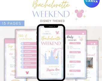Bachelorette Weekend Disney Theme Edit in Canva, Textable Bachelorette Itinerary, Bachelorette Weekend for WDW, Bachelorette Invitation Plan