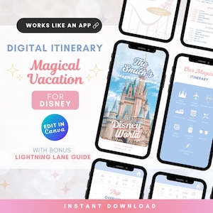 WDW Digital Travel Itinerary Planner Template Canva | Disney Mobile Planner | WDW Daily Parks Planner | with Lightning Lane Guide 2025