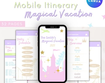 Magical Vacation WDW Spring Itinerary Template | WDW Easter digital itinerary  | Theme Park Canva template | Pastel WDW Vacation Planner