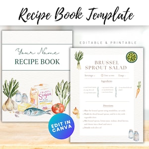 Recipe Templates Canva | Printable Recipe Book with Cover | Cookbook Template | Editable and Personalized Cookbook | Recipe Book Template