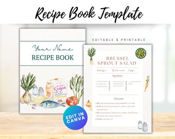 Recipe Templates Canva | Printable Recipe Book with Cover | Cookbook Template | Editable and Personalized Cookbook | Recipe Book Template