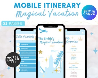 Magical Vacation WDW Travel Itinerary Template | Mobile Digital Itinerary | Editable in Canva | WDW Vacation Digital Planner 2025