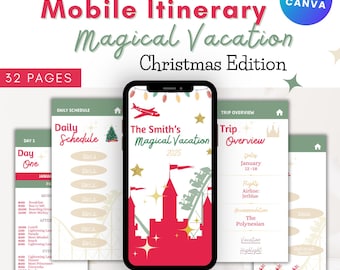 Magical Vacation WDW Travel Itinerary Template Christmas Edition | Mobile Digital Itinerary | Editable in Canva | WDW Vacation Planner