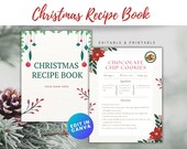 Christmas Recipe Book Template with Cover Editable In Canva | Digital Download | Customizable Recipe Book Pages | Editable Christmas Recipes