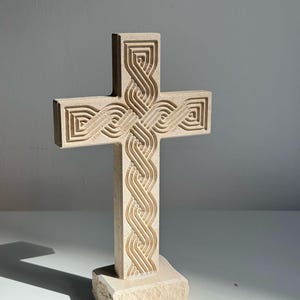 Catholic Standing Cross Croatian tradition interlace made of limestone- Unique Gift, historical interlace that represent Croatian heritage.
