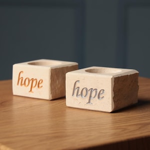 Personalised Limestone Candle Holders Hope & Faith, Rustic Tealight Holders (Pair)