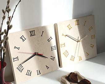 Handcrafted Limestone Wall Clock: Roman Numerals, Miljevina Stone
