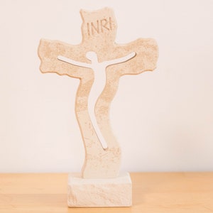 Stone standing cross, art work cross, Chatolic art, Religious gift, table standing cross