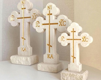 Orthodox standing cross, - Made of the limestone, Religious gift