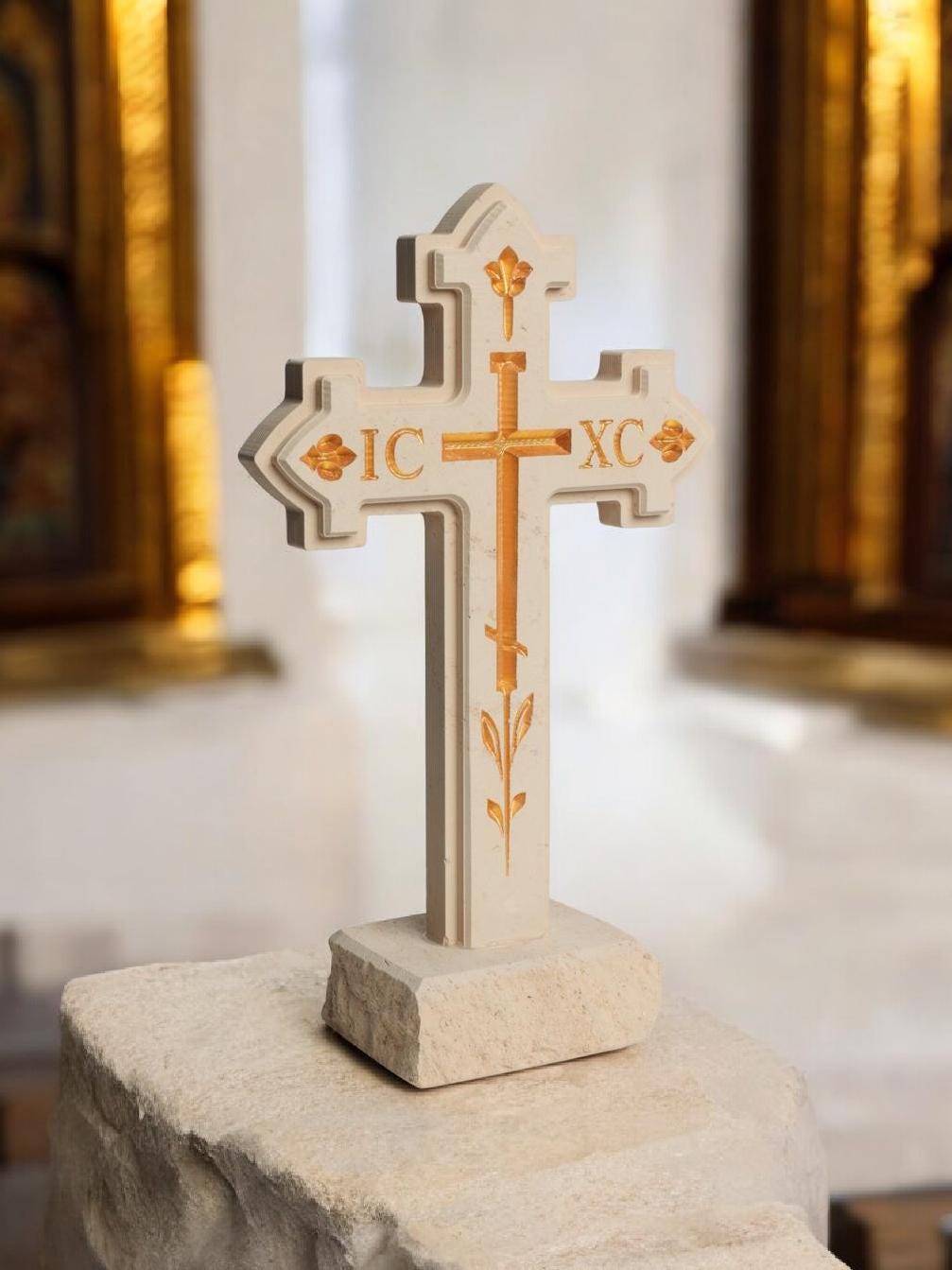 Orthodox Standing Stone Cross – Byzantine Cross With Left Slanted