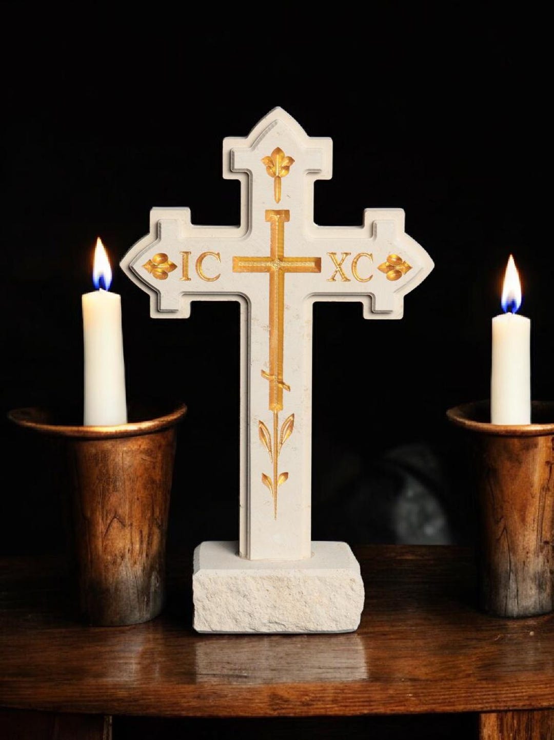 Orthodox Standing Stone Cross – Byzantine Cross With Left Slanted