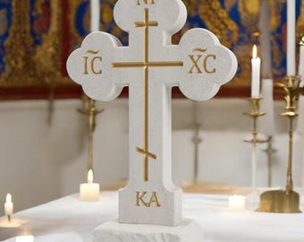 Orthodox standing cross, - Made of the limestone, Religious gift