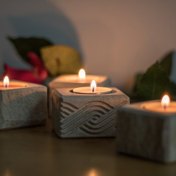 Square Limestone Candle Holder