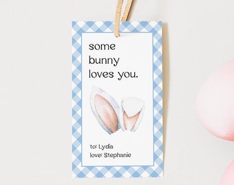 Editable Easter Gift Tags | Some Bunny Loves You Gift Tag, Printable Easter Gift Tag Template, Cookie Tag, Treat Tag, Favor Tag, Gingham