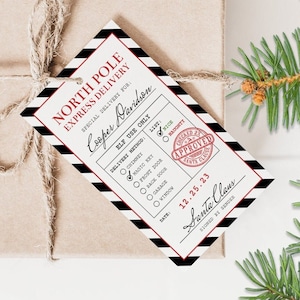 Editable Santa Gift Tags | North Pole Delivery Christmas Gift Tag Template, Elf Mail Delivery Tags, Personalized From Santa Tags, B4