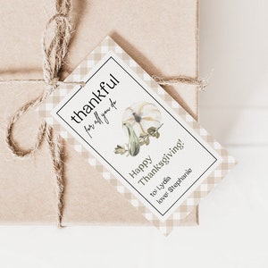 Printable Thankful For You Gift Tag Template | Editable Thanksgiving Gift Tag, Staff, Employee, School, Teacher Appreciation, Gingham, B2