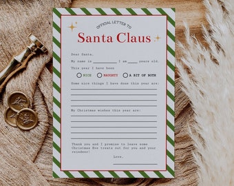 Letter To Santa Template | Editable Santa Letter Template, Kids Letter To Santa, Christmas Printable, Printable Letter To Santa Claus, G3