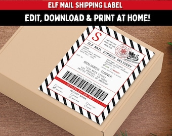 Editable Elf Mail Shipping Label | Printable North Pole Mail Sticker, Santa Shipping Label, Gift Tag Template, Santa Claus Gift Label, B4