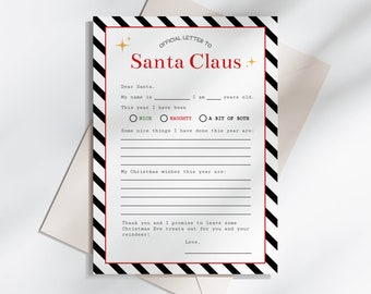 Printable Letter To Santa | Letter To Santa For Kids To Fill Out, Editable Template, Christmas Santa Letter, Black and White Christmas, B4