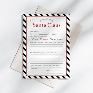 Printable Letter To Santa | Letter To Santa For Kids To Fill Out, Editable Template, Christmas Santa Letter, Black and White Christmas, B4