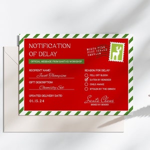 Late Christmas Gift Postcard From Santa | Delayed Gift Letter From Santa, Delayed Christmas Gift Letter, Present Running Late, Editable, G3