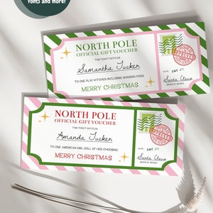 Editable Christmas Gift Voucher | Last Minute Gift, North Pole Gift Voucher, Printable Gift Certificate, Gift Ticket, Gift From Santa Claus