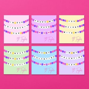 Afdrukbare vriendschapsarmband Valentijnskaarten | Taylor Swift Valentines, in mijn Valentijnstijdperk, Swiftie Valentijnskaarten, klaskaarten