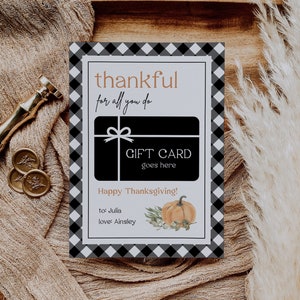 Thanksgiving Gift Card Holder | Teacher Appreciation, Staff Gift, Employee Gift, Client Gift, Thanksgiving Gift Ideas, Black Gingham, B3