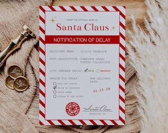 Editable Delayed Gift Notice | Late Christmas Gift Letter From Santa, Missing Christmas Present, Christmas Gift Delay Notice, Late Gift, R1