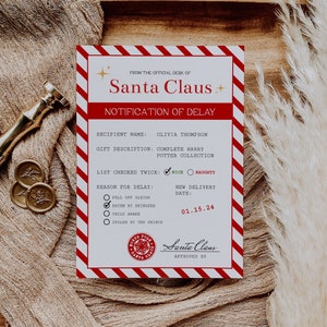 Editable Delayed Gift Notice | Late Christmas Gift Letter From Santa, Missing Christmas Present, Christmas Gift Delay Notice, Late Gift, R1