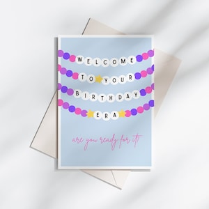 de l'ère d'anniversaire | Imprimable carte d'anniversaire Taylor Swift, carte bracelet de l'amitié, carte d'anniversaire pour Swiftie, carte Taylor Swift, modifiable