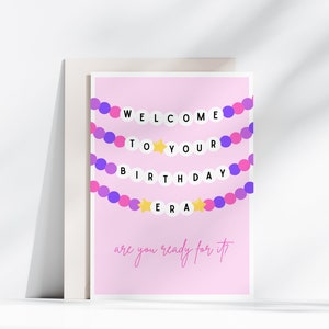 de l'ère d'anniversaire | Imprimable carte d'anniversaire Taylor Swift, carte bracelet de l'amitié, carte d'anniversaire pour Swiftie, carte Taylor Swift, modifiable