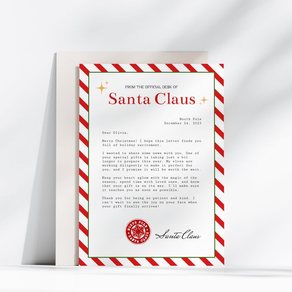 Editable Delayed Gift Notice | Late Christmas Gift Letter From Santa, Missing Christmas Present, Christmas Gift Delay Notice, Printable, R1