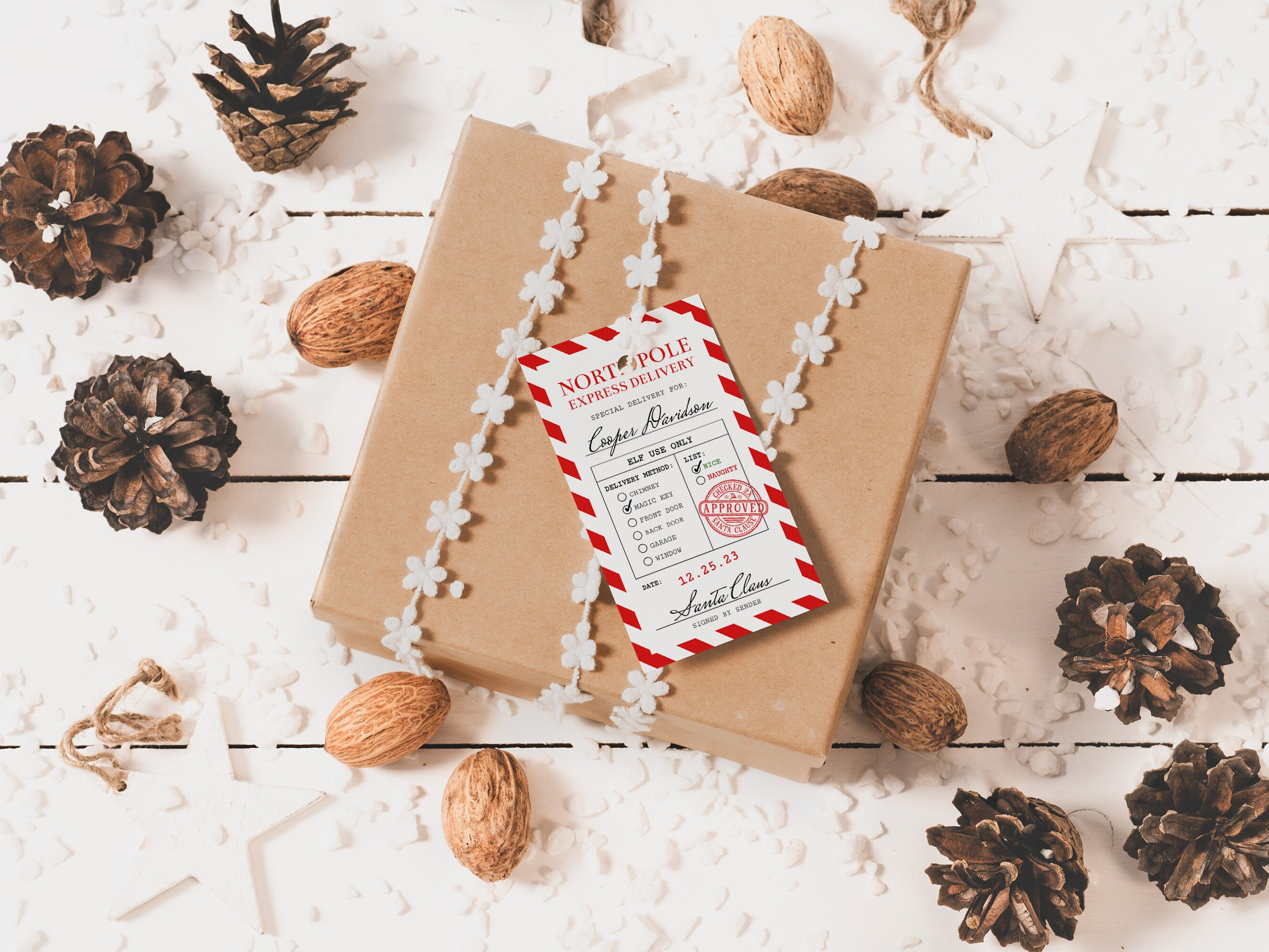 Mail. Tag Box Editable Santa Gift Tags | North Pole Delivery Christmas Gift Tag ...