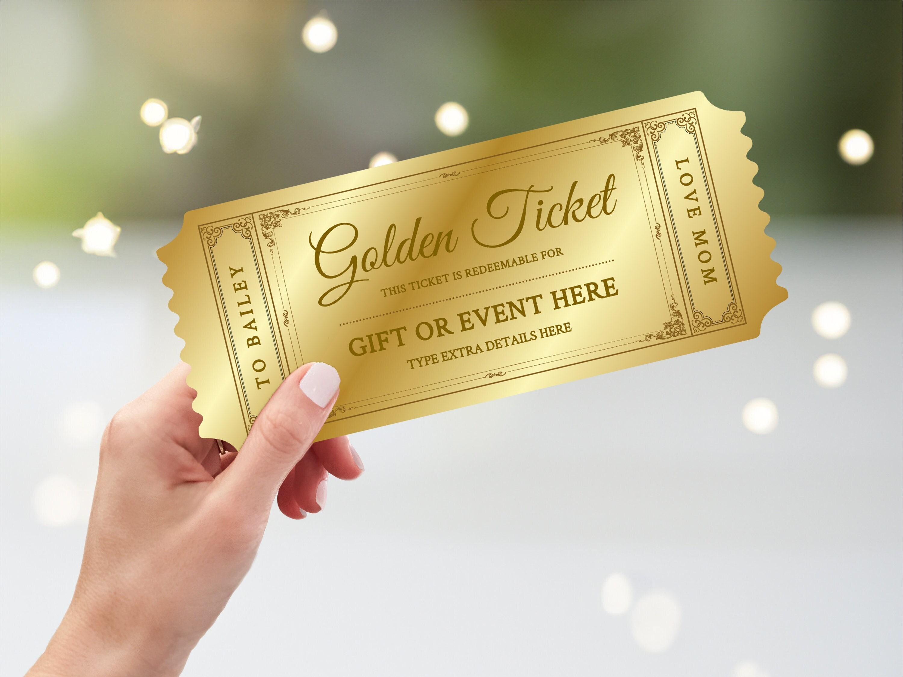Bearbeitbare Golden Ticket Vorlage | Geburtstagsgutschein, Geburtstagsgeschenkgutschein, Geburtstagsgeschenkcoupon, Überraschungsticket, Printable Event Ticket