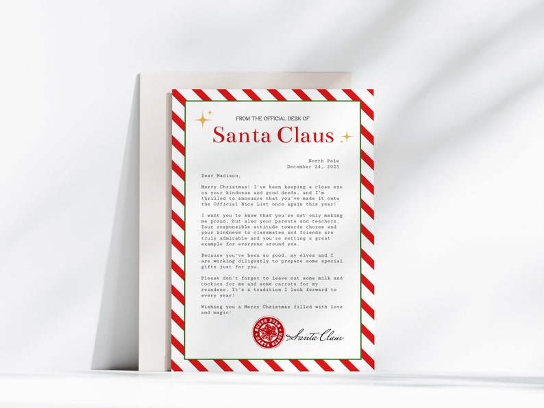 Letter From Santa | Official Nice List Letter From Santa Claus, Red ...