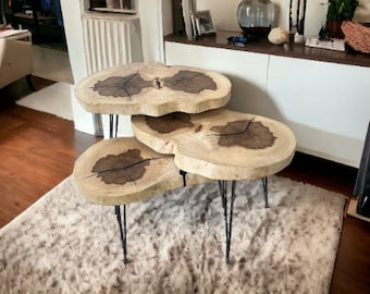Trio Wooden Coffee Table Set | Unique Coffee Table Set | Walnut Table Set | Wooden Handmade Table Set | Wood Art | Wooden Furniture