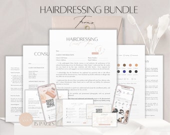 Hairdressing Forms Bundle, Editable Hair Business Agreement Templates, Professional Hairdresser Care Card, Hairstyling Salon Services Tools