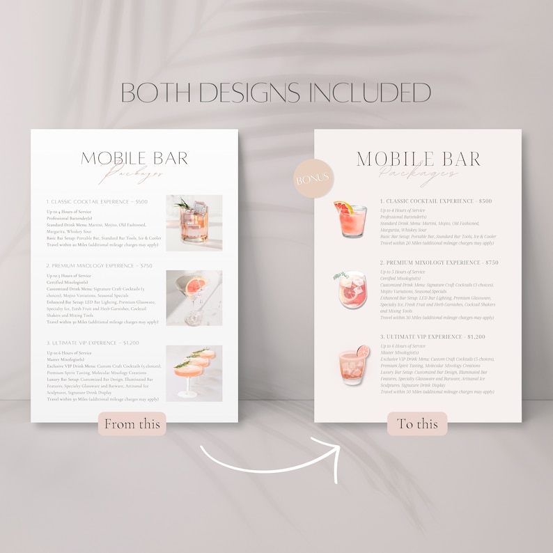 Mobile Bar Package List Template, Editable Bartender Services Pricing ...