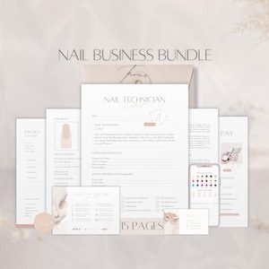 Moduli per pacchetti aziendali per unghie, contratto modificabile per tecnologia delle unghie, scheda post-terapia per unghie per clienti professionali, strumenti di servizio per nail artist, modello Canva
