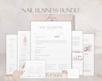 Nail Business Bundle Forms, Editable Nail Tech Contract, Professional Client Nail Aftercare Card, Nail Artist Service Tools, Canva Template