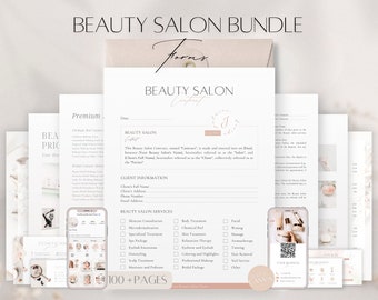 Beauty Salon Mega Bundle Forms, Editable Beauty Services Contract, Business Cards, Consultation Documents, Client Aftercare, Canva Templates