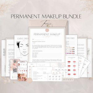 Méga lot de formulaires de maquillage permanent, contrat PMU modifiable, contrat d'admission client, carte de suivi, esthéticienne pour les lèvres, sourcils, modèle d'eye-liner