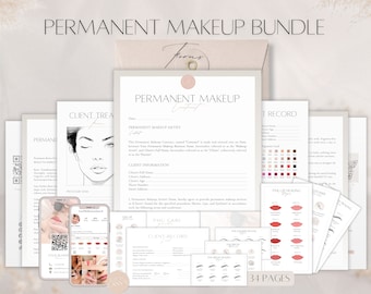 Mega-Bundle für Permanent-Make-up-Formulare, bearbeitbarer PMU-Vertrag, Kundenaufnahmevereinbarung, Nachsorgekarte, Kosmetikerin für Lippe, Augenbraue, Eyeliner-Vorlage