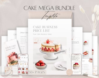Cake Business Mega Bundle Templates, Editable Cake Baker Contract, Social Media Design, Bakery Agreement, Care Card, Price List, Canva Forms