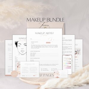 Formulaires de lot pour maquilleur, Contrat de service de maquillage modifiable, Contrat client professionnel, Carte de soins maquillage, Modèle Canva Outils professionnels