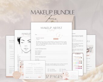 Makeup Artist Bundle Forms, Editable Makeup Service Contract, Professional Client Agreement, Makeup Care Card, Canva Template Business Tools